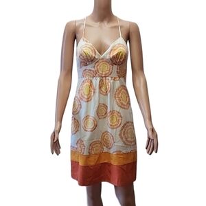 Trina Turk Los Angeles Sun Dress‎ Beige Printed Silk Blend Sleeveless Size 0